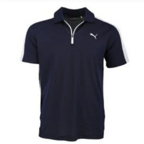 Puma Navy Blue And White Short Sleeve Golf Polo Shirt Size S
